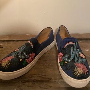 Blue Velvet Sneakers with Flowers and Cacti From Lulu’s Size 8.5, runs large